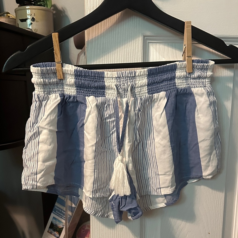 Ocean Drive High Waist Blue and White Striped Shorts